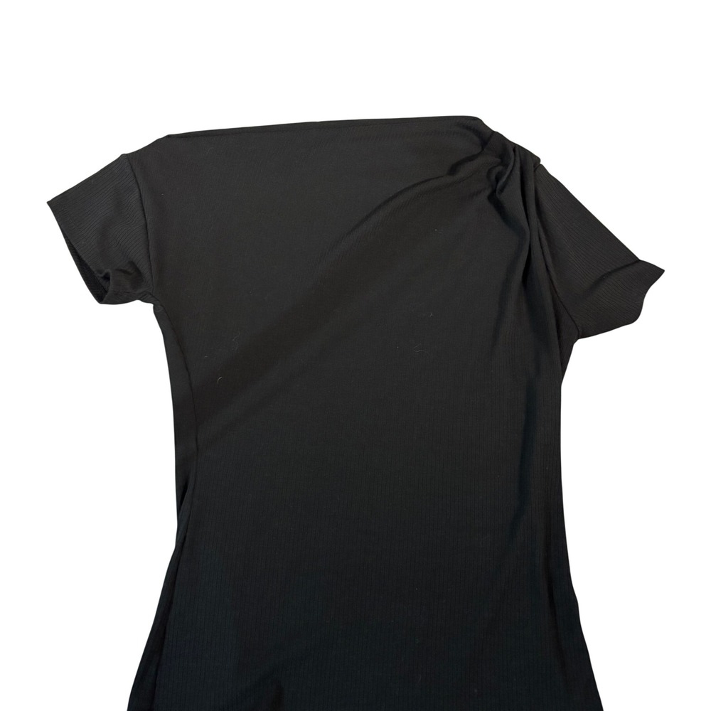 Gilli Womens Black Ribbed Boat Neck Short Sleeve‎ Top AT4223 Size Small